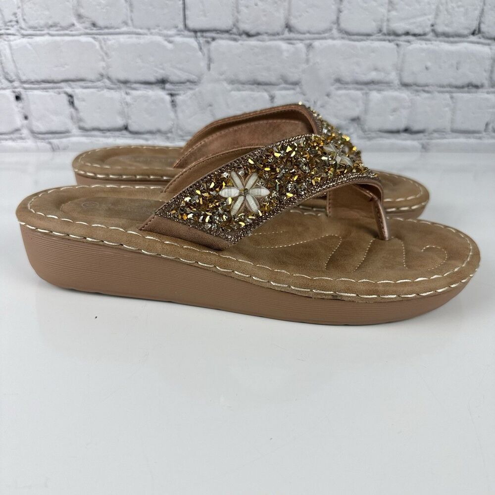 Patrizia Spring Step Womens Masai Embellished Wedge Flip Flop Sandals 10.5-11